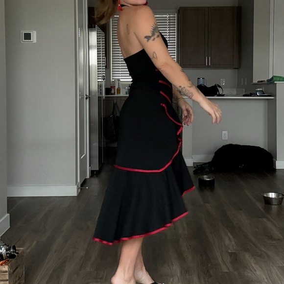 Black and red salsa Asymmetrical Halter Cocktail Sundress - Picture 10 of 11